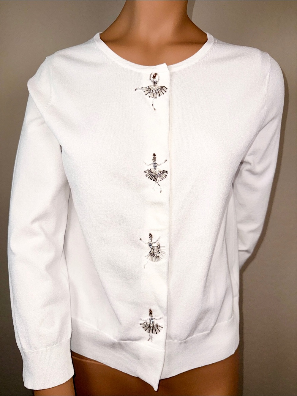 Rumere Classe Paris White Jeweled Ballerina Cardigan Size 40 M L